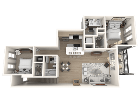 Floor plan for 2 beds, 2 baths, 1090 sqft