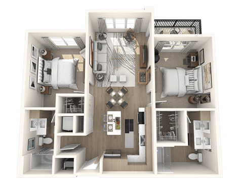 Floor plan for 2 beds, 2 baths, 1058 sqft