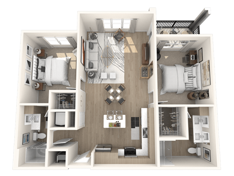 Floor plan for 2 beds, 2 baths, 1054 sqft