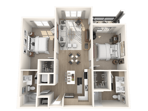 Floor plan for 2 beds, 2 baths, 1161 sqft