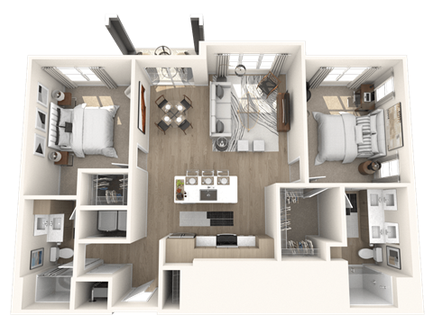 Floor plan for 2 beds, 2 baths, 1177 sqft