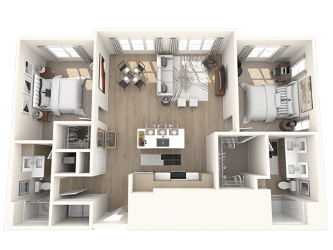 Floor plan for 2 beds, 2 baths, 1243 sqft