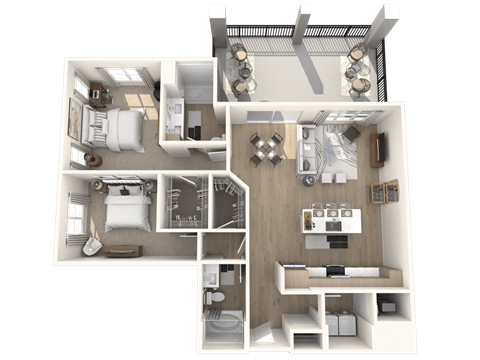 Floor plan for 2 beds, 2 baths, 1276 sqft