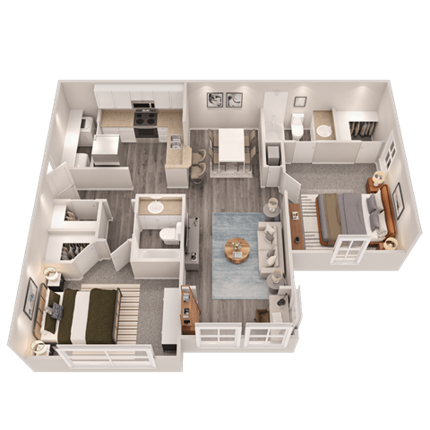 Floor plan for 2 beds, 2 baths, 1119 sqft