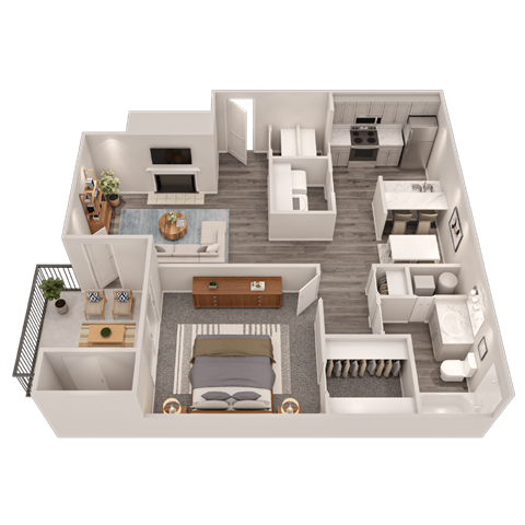 Floor plan for 1 bed, 1 bath, 852 sqft