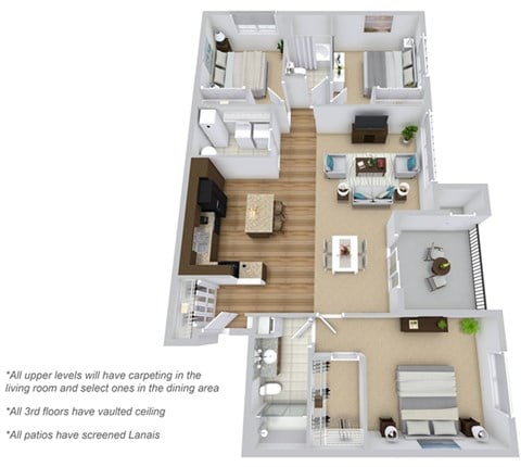 Floor plan for 3 beds, 2 baths, 1513 sqft