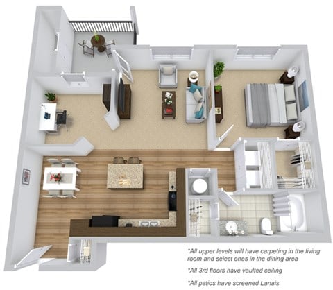 Floor plan for 1 bed, 1 bath, 1050 sqft