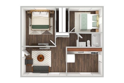 Floor plan for 2 beds, 1 bath, 850 sqft