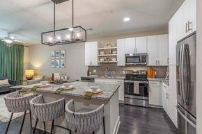 Savannah apartment for rent - A modern kitchen with a dining table set for four.