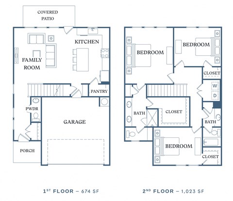 Floor plan for 3 beds, 2.5 baths, 1697 sqft