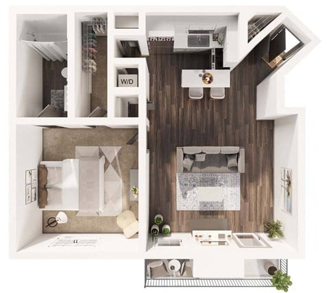 Floor plan for 1 bed, 1 bath, 710 sqft