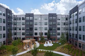 Atlanta apartment for rent - a rendering of an apartment building with a playground and a courtyard