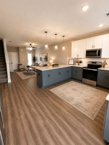 Mauldin townhouse for rent - A kitchen with a stove top oven and a refrigerator.