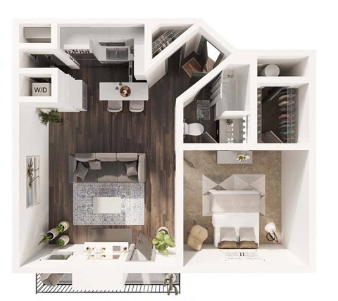 Floor plan for 1 bed, 1 bath, 690 sqft