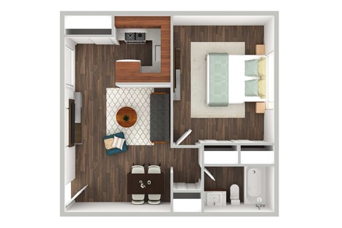 Floor plan for 1 bed, 1 bath, 550 sqft