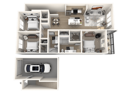Floor plan for 3 beds, 2 baths, 1361 sqft