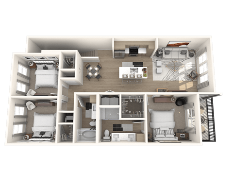Floor plan for 3 beds, 2 baths, 1361 sqft