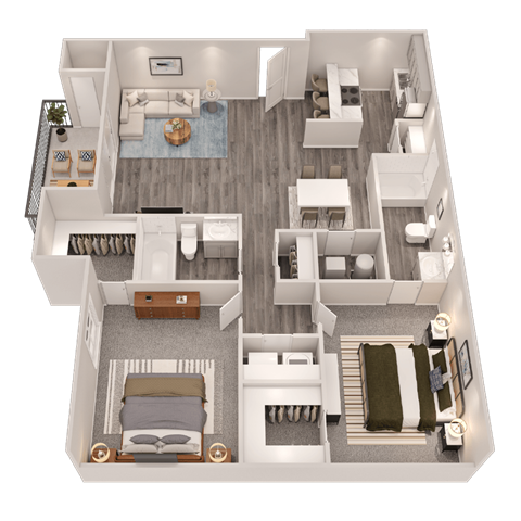 Floor plan for 2 beds, 2 baths, 1007 sqft