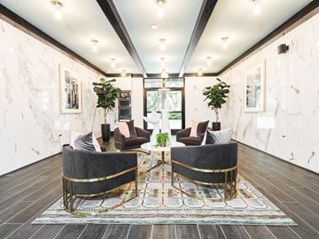 Savannah apartment for rent - A living room with two grey sofas and a patterned rug.