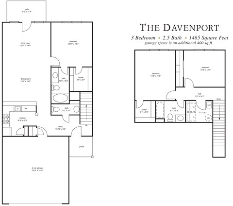 Floor plan for 3 beds, 2.5 baths