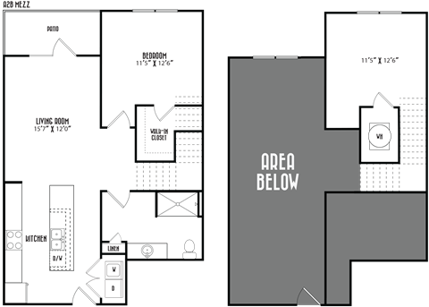 Floor plan for 1 bed, 1 bath, 984 sqft
