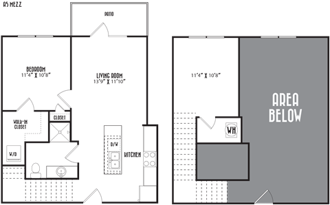 Floor plan for 1 bed, 1 bath