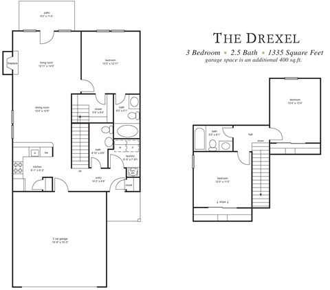 Floor plan for 3 beds, 2.5 baths
