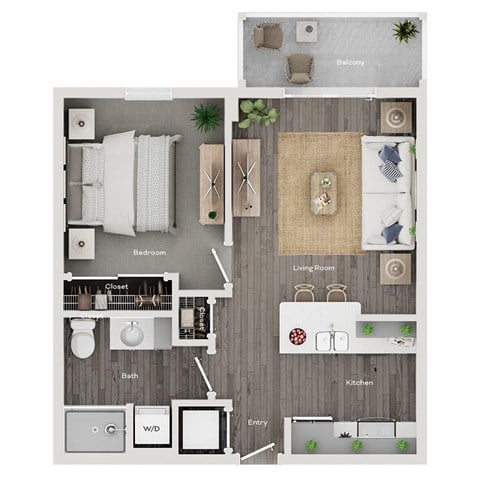 Floor plan for 1 bed, 1 bath, 546 sqft