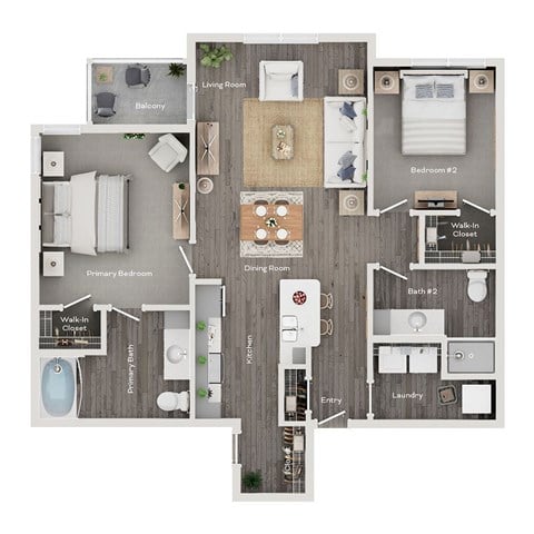 Floor plan for 2 beds, 2 baths, 1104 sqft