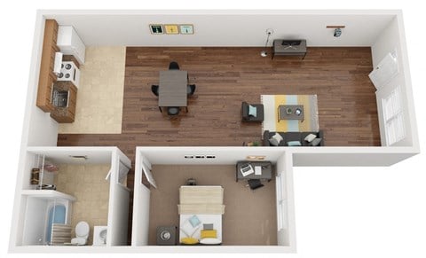 Floor plan for 1 bed, 1 bath, 600 sqft