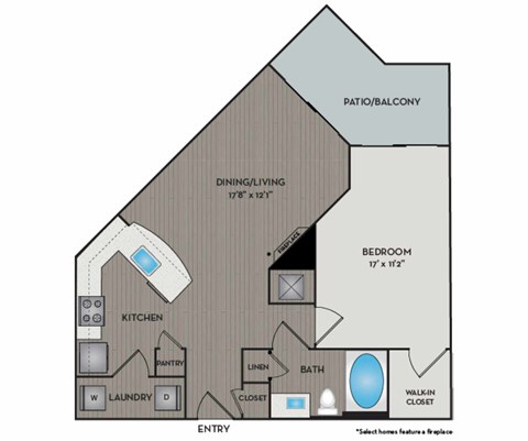 Floor plan for 1 bed, 1 bath, 759 sqft