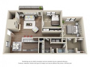 Floor plan for 2 beds, 1 bath, 1146 sqft