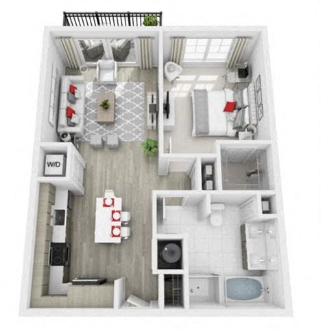 Floor plan for 1 bed, 1 bath, 752 sqft