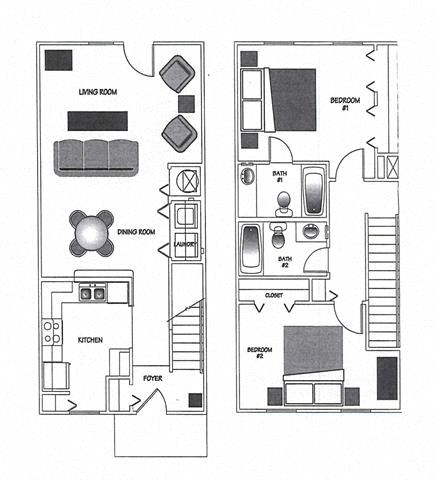 Floor plan for 2 beds, 2 baths, 1217 sqft