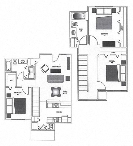 Floor plan for 3 beds, 2 baths, 1415 sqft
