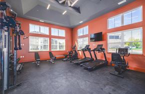Lebanon apartment for rent - A gym with treadmills, weights, and windows.