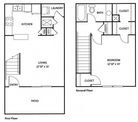 Floor plan for 1 bed, 1 bath, 980 sqft