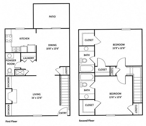 Floor plan for 2 beds, 2 baths, 1405 sqft