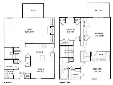 Floor plan for 3 beds, 2 baths, 2210 sqft