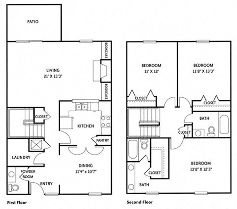 Floor plan for 3 beds, 2 baths, 1730 sqft