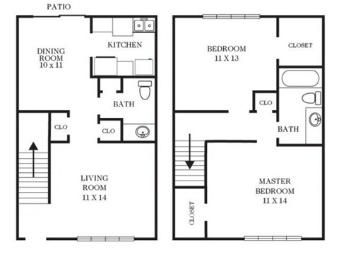 Floor plan for 2 beds, 1.5 baths, 1080 sqft