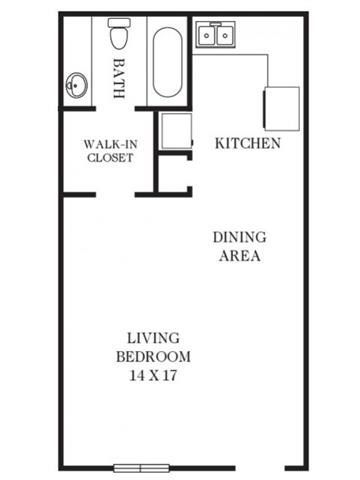 Floor plan for studio, 1 bath, 455 sqft