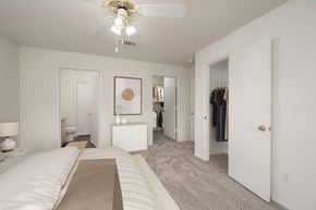 Gulf Breeze apartment for rent - A bedroom with a large bed and a closet.