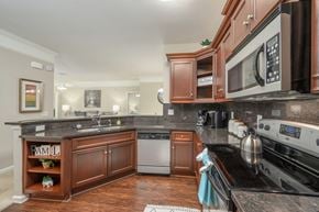 Knoxville apartment for rent - A kitchen with a black counter top and a black stove top oven.