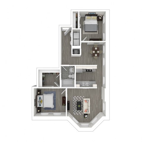 Floor plan for 2 beds, 1 bath, 850 sqft