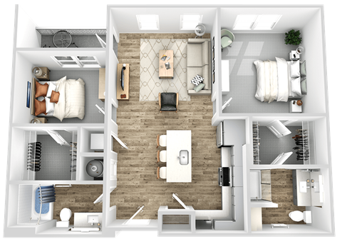 Floor plan for 2 beds, 2 baths, 1064 sqft