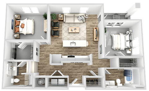 Floor plan for 2 beds, 2 baths, 1246 sqft