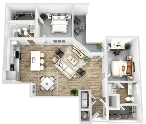 Floor plan for 2 beds, 2 baths, 1286 sqft
