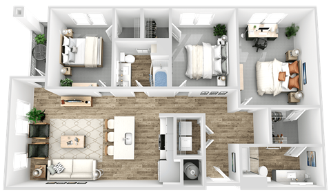 Floor plan for 3 beds, 2 baths, 1330 sqft