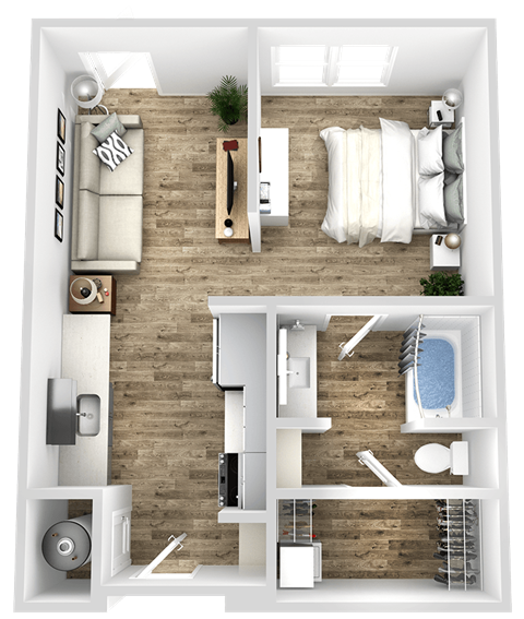 Floor plan for studio, 1 bath, 658 sqft